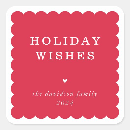 SCALLOP EDGE moderne leuke feestelijke rand rood Vierkante Sticker (Voorkant)