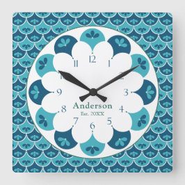 Scallop Floral Custom Colors Familienaam Vierkante Klok