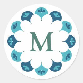 Scallop Floral Custom Colors Monogram Ronde Sticker