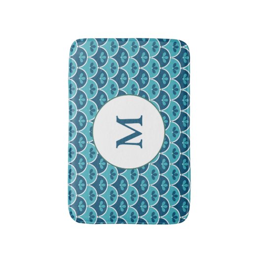 Scallop Floral Custom Colors Monogramed Badmat (Voorkant Verticaal)