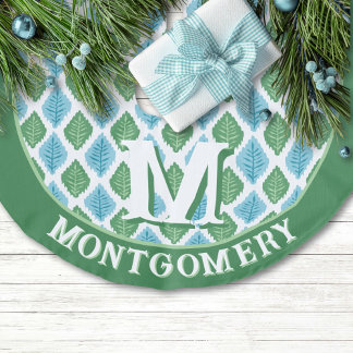 Scallop Leaf Diamond in Green + Aqua Personalized Imitatie Linnen Kerstboom Kleed