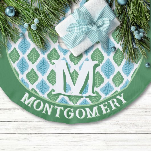Scallop Leaf Diamond in Green + Aqua Personalized Imitatie Linnen Kerstboom Kleed