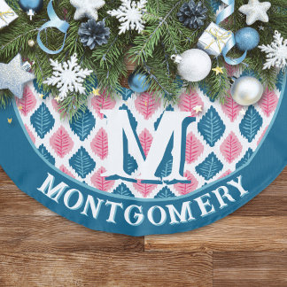 Scallop Leaf Diamond in Pink + Aqua Personalized Imitatie Linnen Kerstboom Kleed
