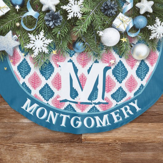 Scallop Leaf Diamond in Pink + Aqua Personalized Imitatie Linnen Kerstboom Kleed