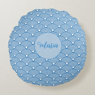 Scallop Patroon Aqua Blue Decoratief Patroon Rond Kussen
