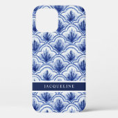 Scallop Pattern Chinoiserie Navy Blue White Name Case-Mate iPhone Case (Achterkant)