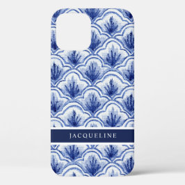 Scallop Pattern Chinoiserie Navy Blue White Name Case-Mate iPhone Case