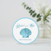 Scallop Schelp Strand Bruiloft | mint blauw Save The Date (Staand voorkant)