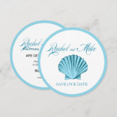 Scallop Schelp Strand Bruiloft | mint blauw Save The Date (Voorkant / Achterkant)