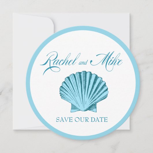 Scallop Schelp Strand Bruiloft | mint blauw Save The Date (Voorkant)