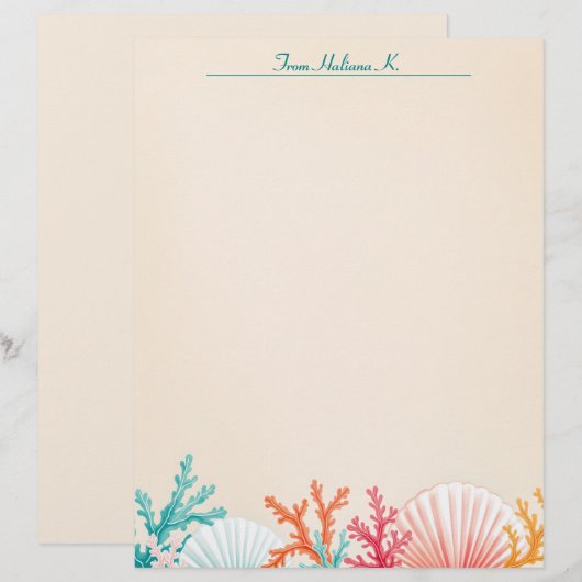 Scallop schelpen en koraal briefhoofd (Voorkant / Achterkant)