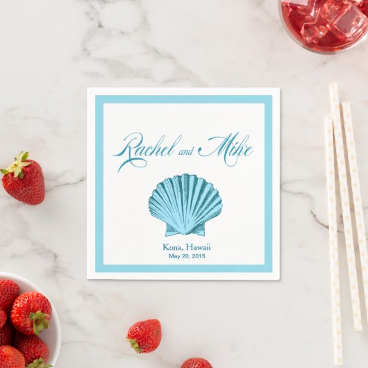Scallop Seashell Beach Bruiloft | Mint blauw Servet (Insitu)