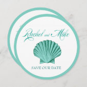 Scallop Seashell Beach Wedding | aqua Save The Date (Voorkant / Achterkant)