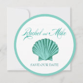 Scallop Seashell Beach Wedding | aqua Save The Date (Voorkant)