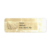 Scallop Seashell op zand Etiket (Voorkant)