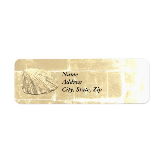 Scallop Seashell op zand Etiket (Voorkant)