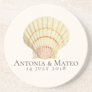 Scallop Seashell Wedding Jubileum Zandsteen Onderzetter