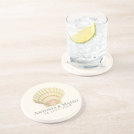  Scallop Seashell Wedding Jubileum Zandsteen Onderzetter (Zijkant)