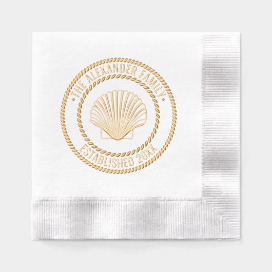 Scallop Shell #3 Familienaam Datum Estd Touw Lijst Folie Servetten (Voorkant)