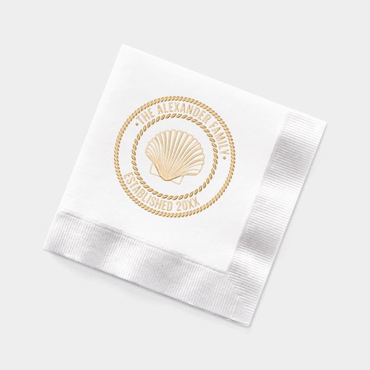 Scallop Shell #3 Familienaam Datum Estd Touw Lijst Folie Servetten (Links)
