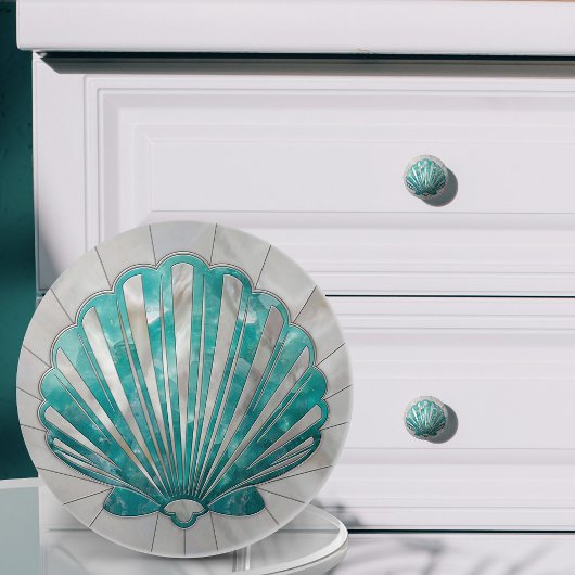 Scallop Shell - Aquamarijn en Parel Keramische Knop