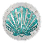 Scallop Shell - Aquamarijn en Parel Keramische Knop (Voorkant)