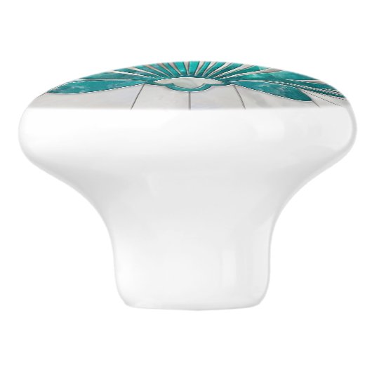 Scallop Shell - Aquamarijn en Parel Keramische Knop (Zijkant)