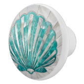Scallop Shell - Aquamarijn en Parel Keramische Knop (Rechts)