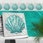 Scallop Shell - Aquamarijn en Parel Tegeltje