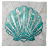 Scallop Shell - Aquamarijn en Parel Tegeltje (Voorkant)