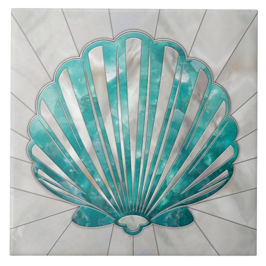 Scallop Shell - Aquamarijn en Parel Tegeltje (Voorkant)