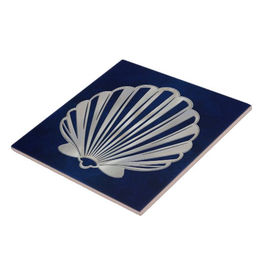 Scallop Shell - Blauw Marmer en Parel Tegeltje (Zijkant)