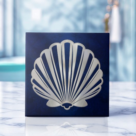 Scallop Shell - Blauw Marmer en Parel Tegeltje