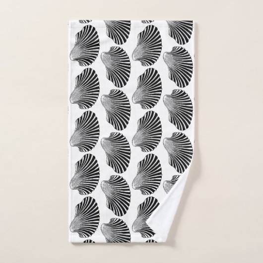 Scallop Shell Block Print, Black and White Bad Handdoek (Handdoek)
