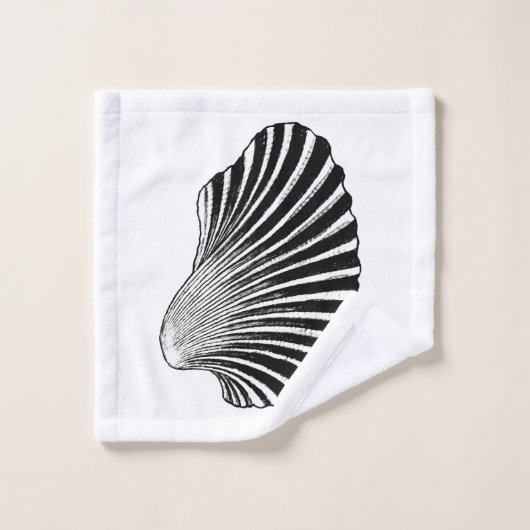 Scallop Shell Block Print, Black and White Bad Handdoek (Wasdoekje)