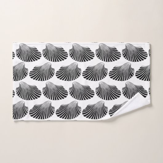 Scallop Shell Block Print, Black and White Bad Handdoek (Handdoek)