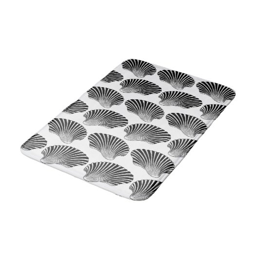 Scallop Shell Block Print, Black and White Badmat (Gekanteld)