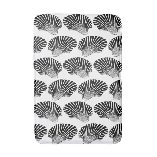 Scallop Shell Block Print, Black and White Badmat (Voorkant Verticaal)