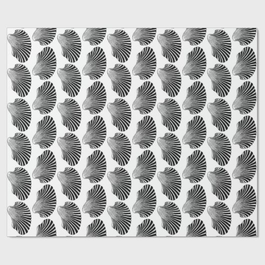 Scallop Shell Block Print, Black and White Cadeaupapier (Vlak)