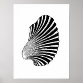 Scallop Shell Block Print, Black and White Poster (Voorkant)