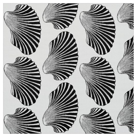 Scallop Shell Block Print, Black and White Stof (Swatch)
