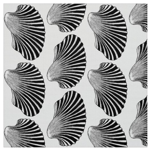 Scallop Shell Block Print, Black and White Stof (Swatch)