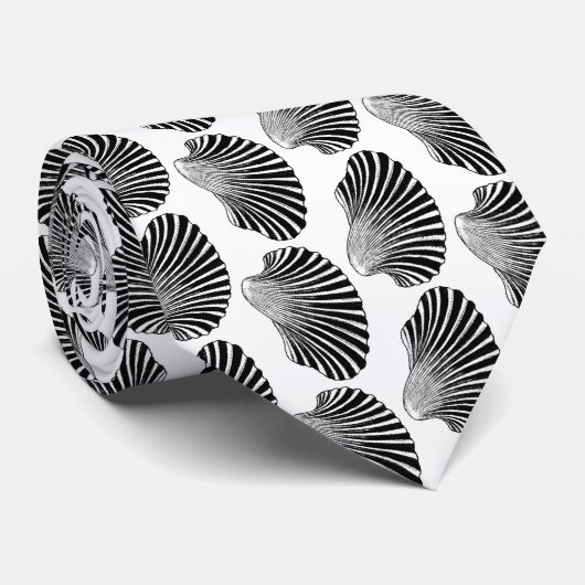 Scallop Shell Block Print, Black and White Stropdas (Opgerold)