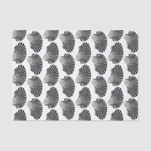Scallop Shell Block Print, Black and White Tissuepapier (Voorkant)