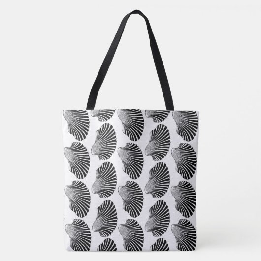 Scallop Shell Block Print, Black and White Tote Bag (Voorkant)