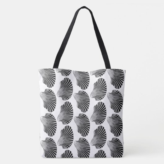 Scallop Shell Block Print, Black and White Tote Bag (Achterkant)