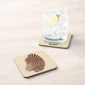 Scallop Shell Block Print, Brown and Beige Bier Onderzetter (Rechterzijde)