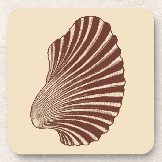 Scallop Shell Block Print, Brown and Beige Bier Onderzetter (Voorkant)