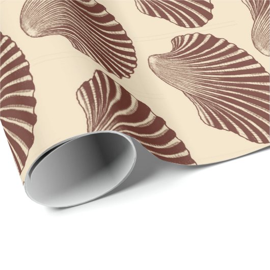 Scallop Shell Block Print, Brown and Beige Cadeaupapier (Rol Hoek)