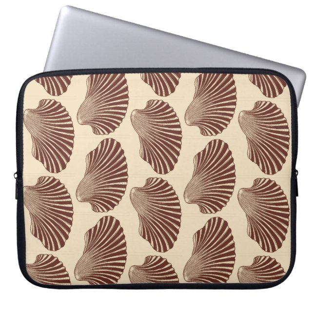 Scallop Shell Block Print, Brown and Beige Laptop Sleeve (Voorkant)